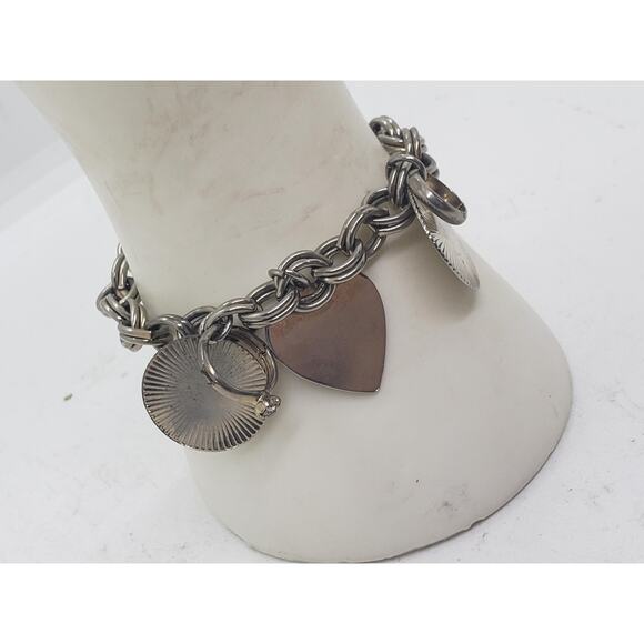 Vintage Chunky Charm Bracelet Heart Ring Charm Wedding Anniversary Engravable - Picture 11 of 12